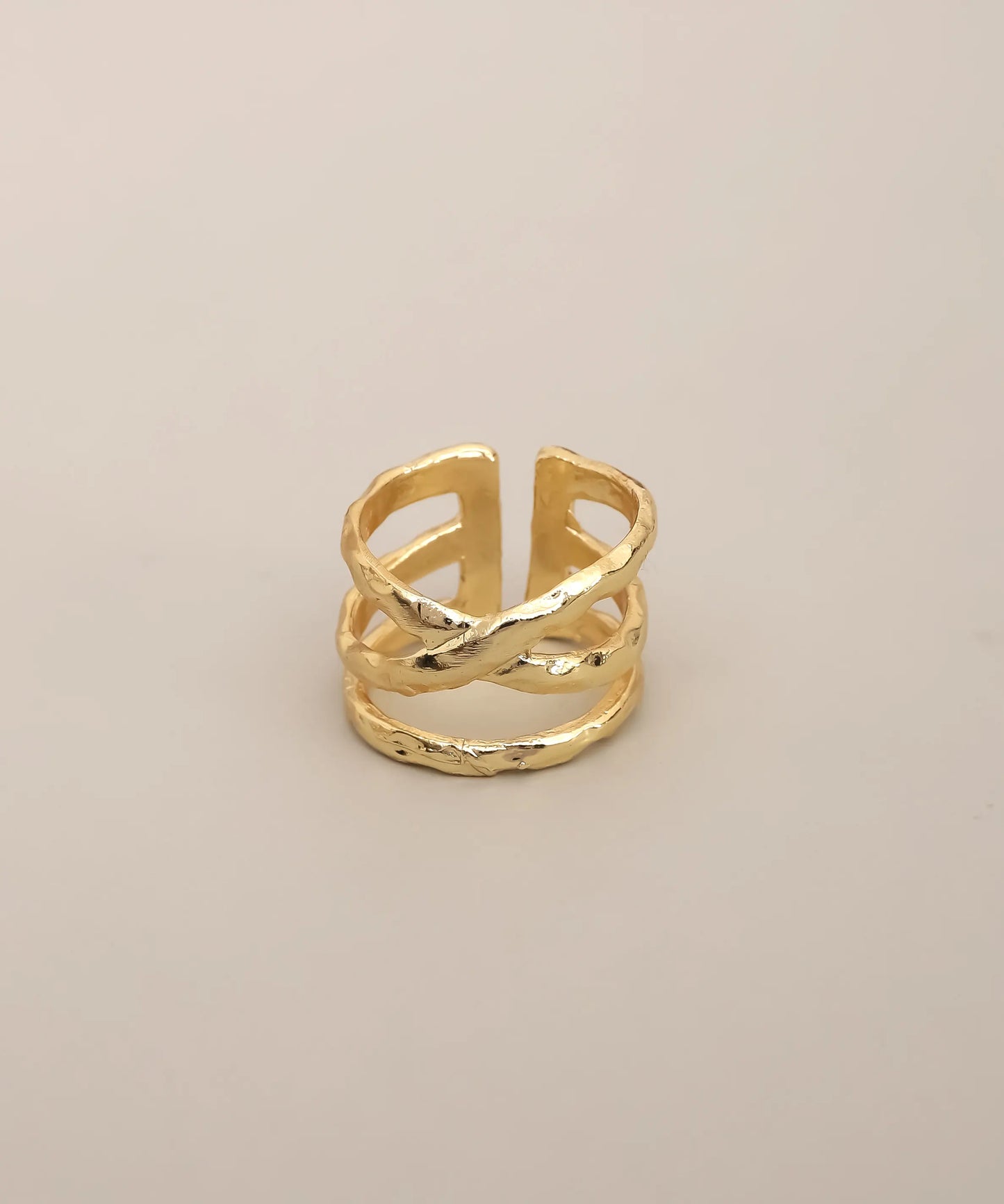 Gold Plated Minimal Crossed Band Ring Adjustable