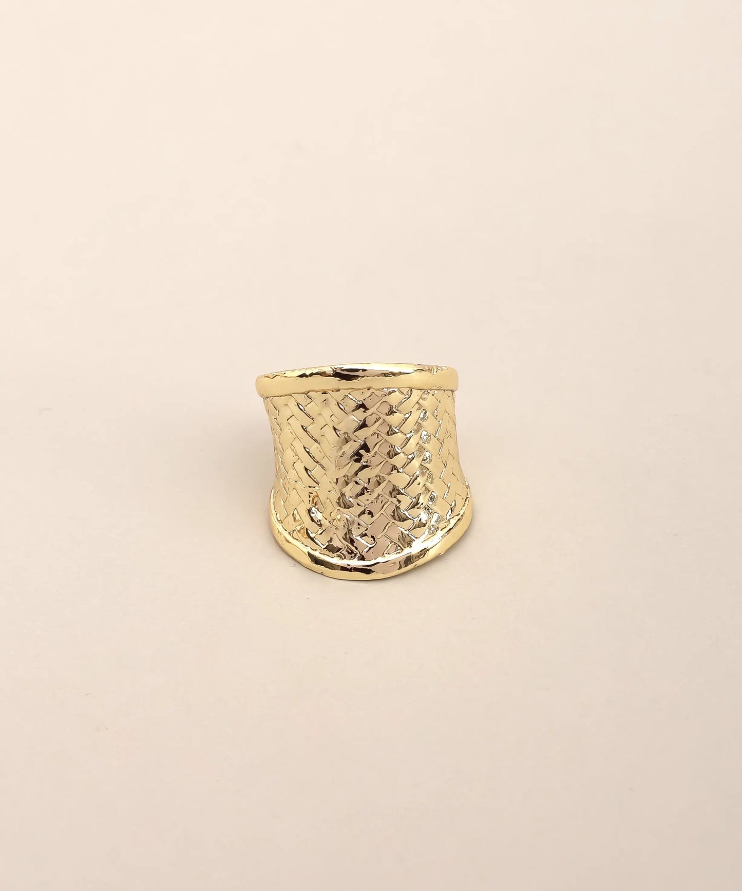 Gold Plated Wide Woven Texture Ring Adjustable