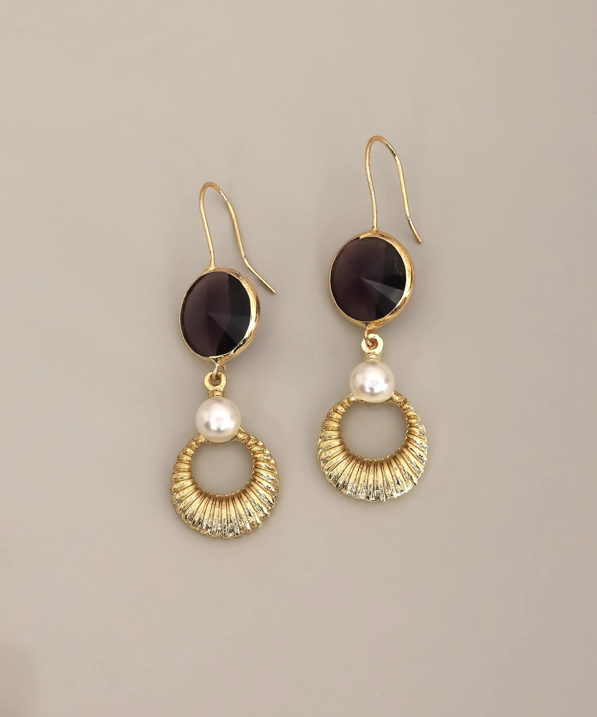 Gold Pearl & Onyx Drop Earrings