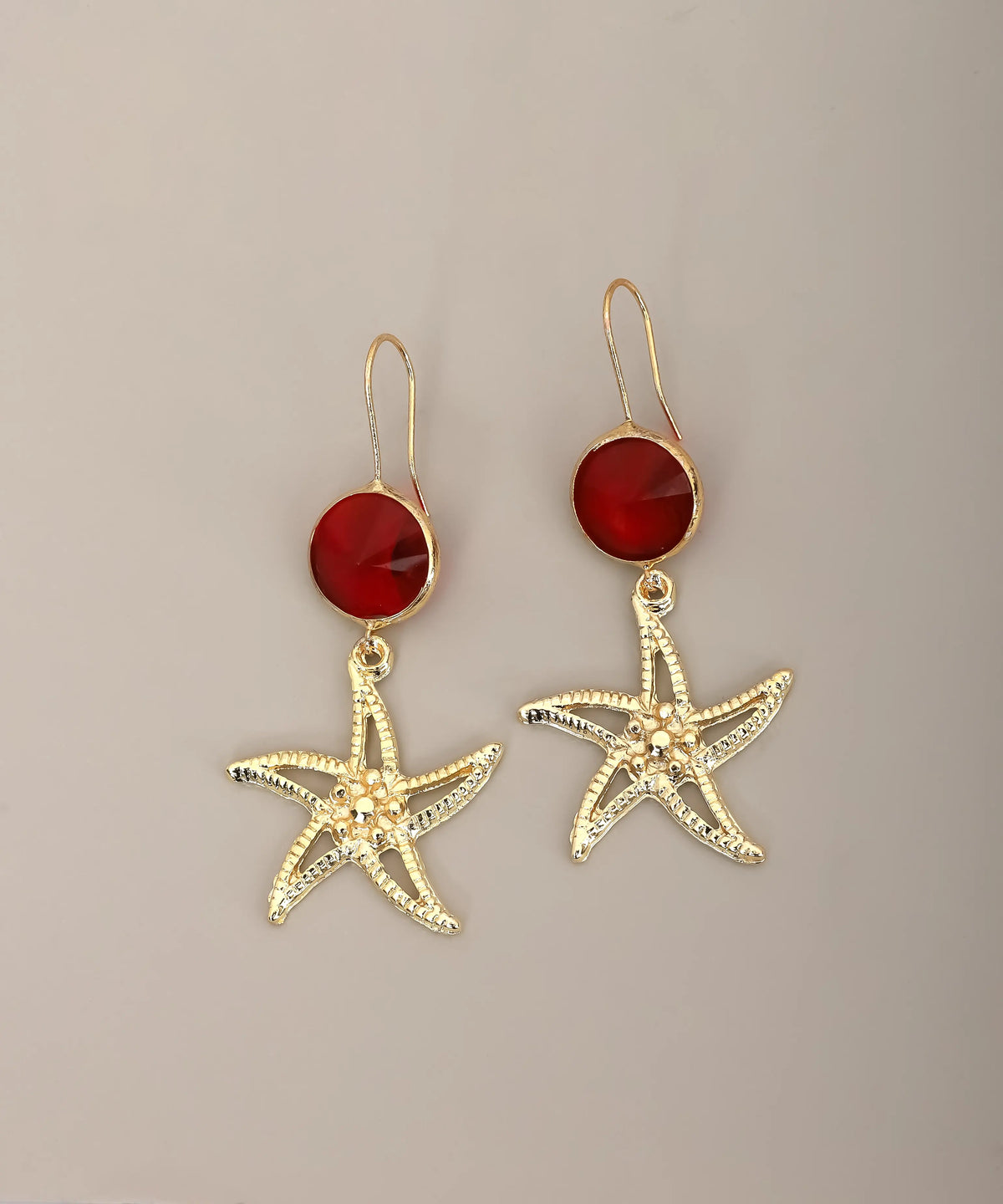 Red Stone Starfish Drop Earrings