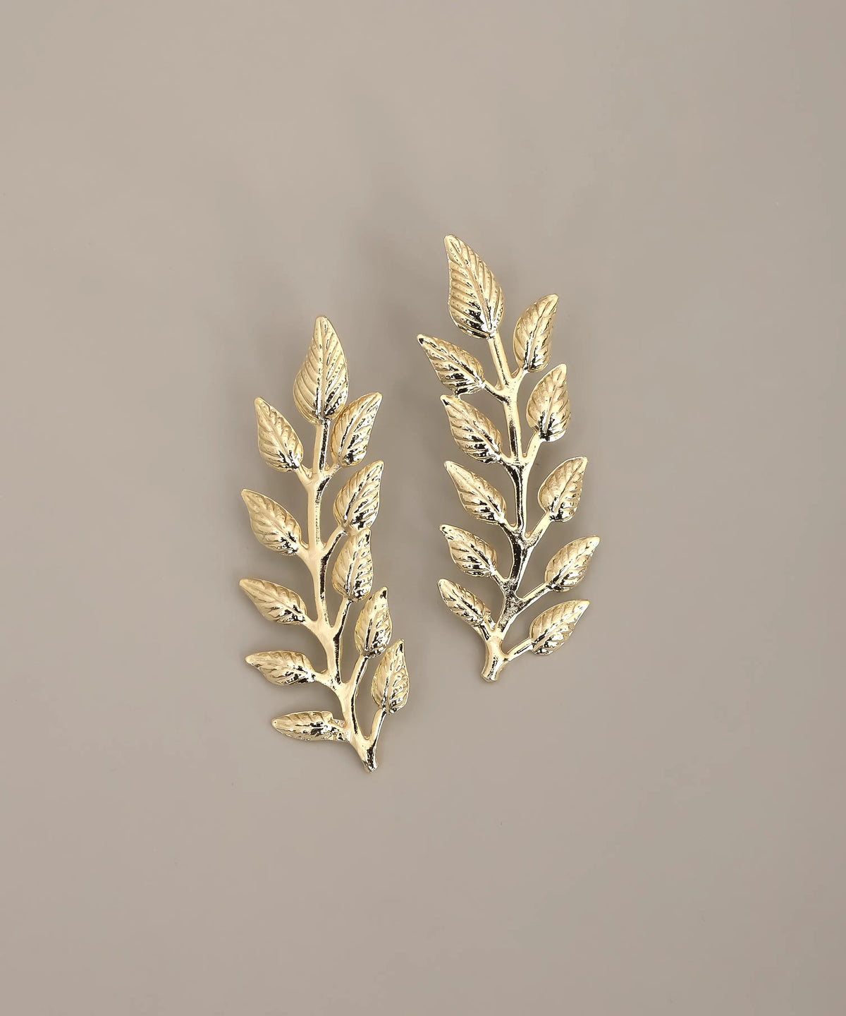 Gold Botanical Leaf Branch Drop Earrings