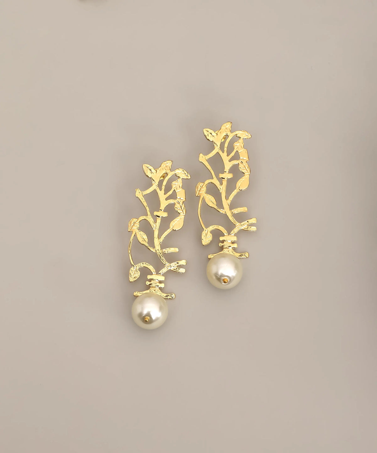 Gold Botanical Pearl Drop Earrings