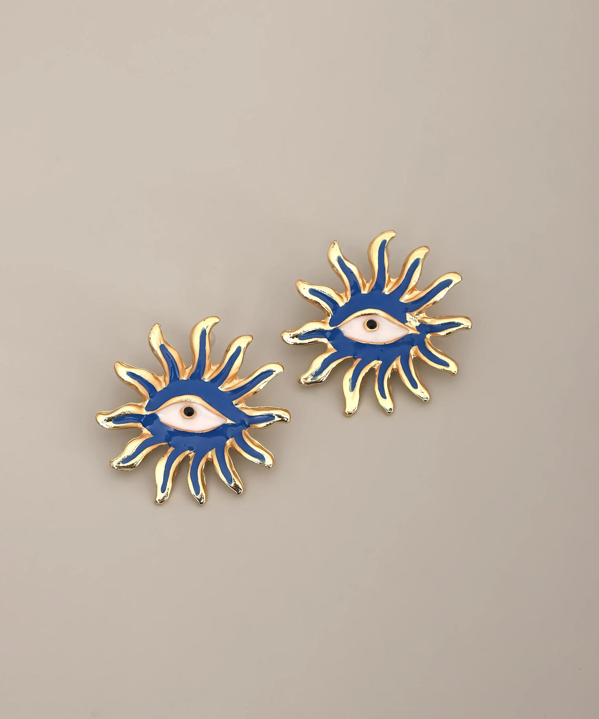 Blue Evil Eye Sunburst Stud Earrings