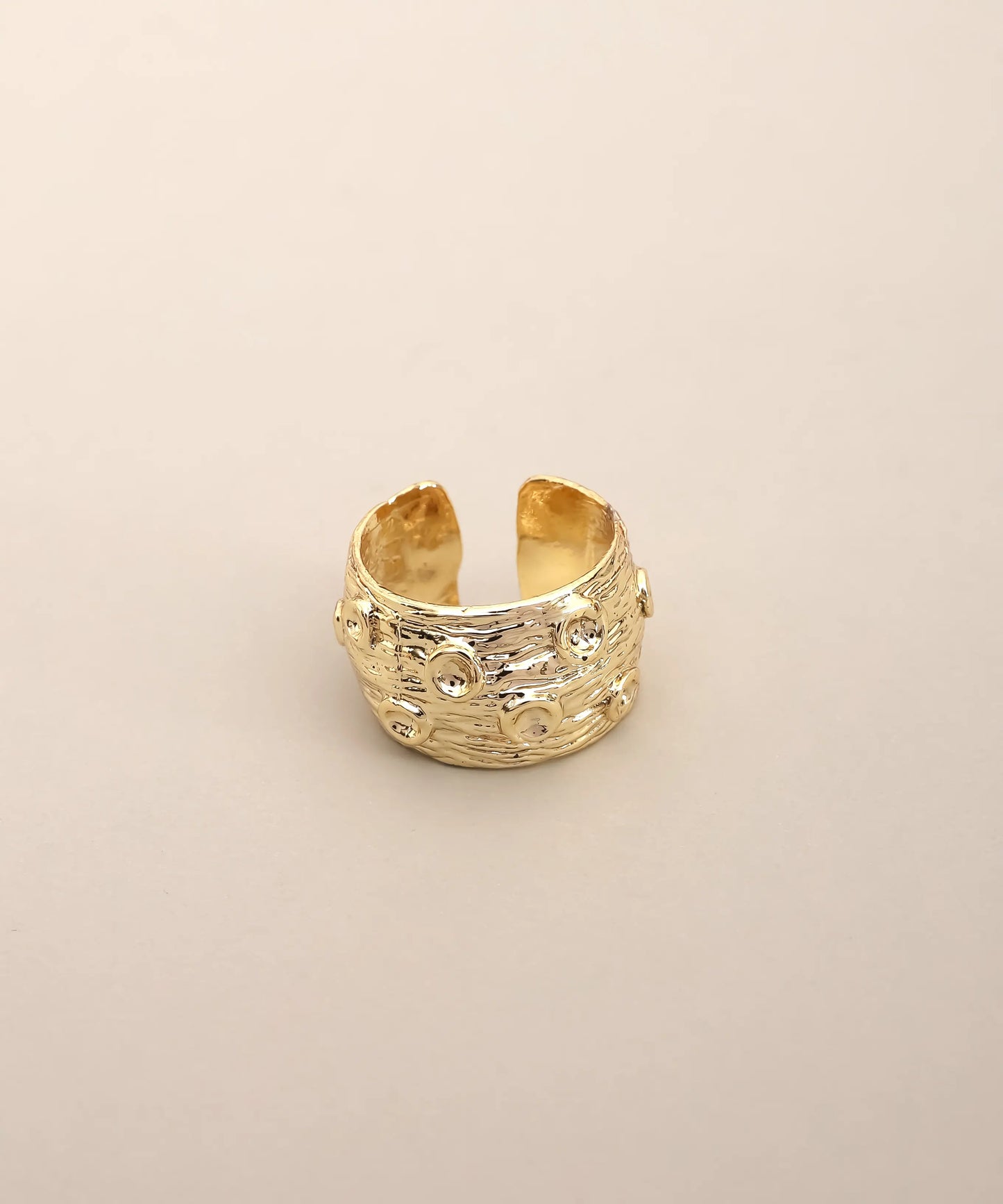 Gold Plated Textured Stone Detail Cuff Ring Adjustable