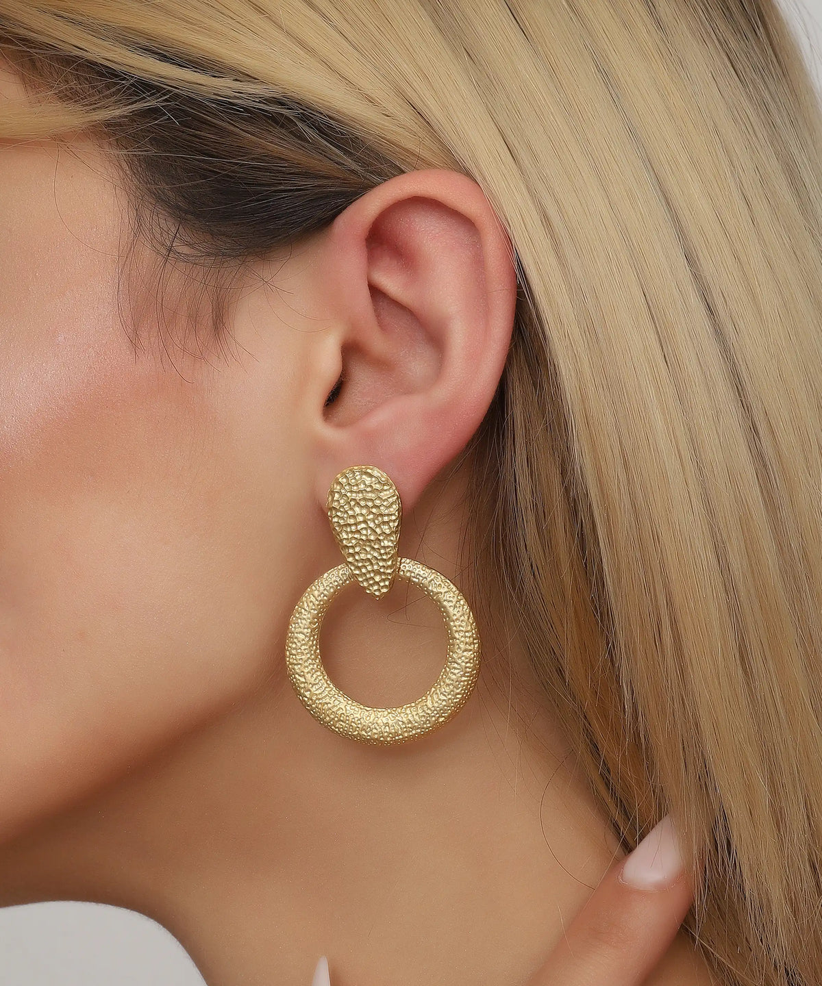 Textured Teardrop Hoop Gold Statement Earrings