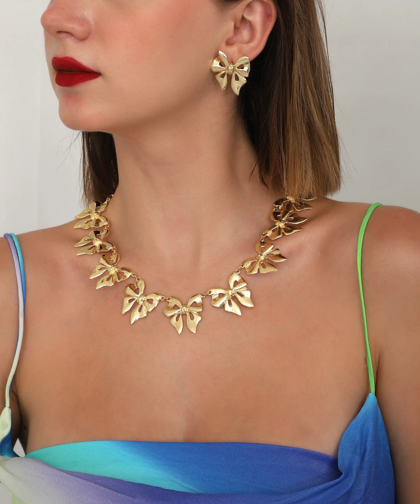 Gold Bow Necklace & Earring Set