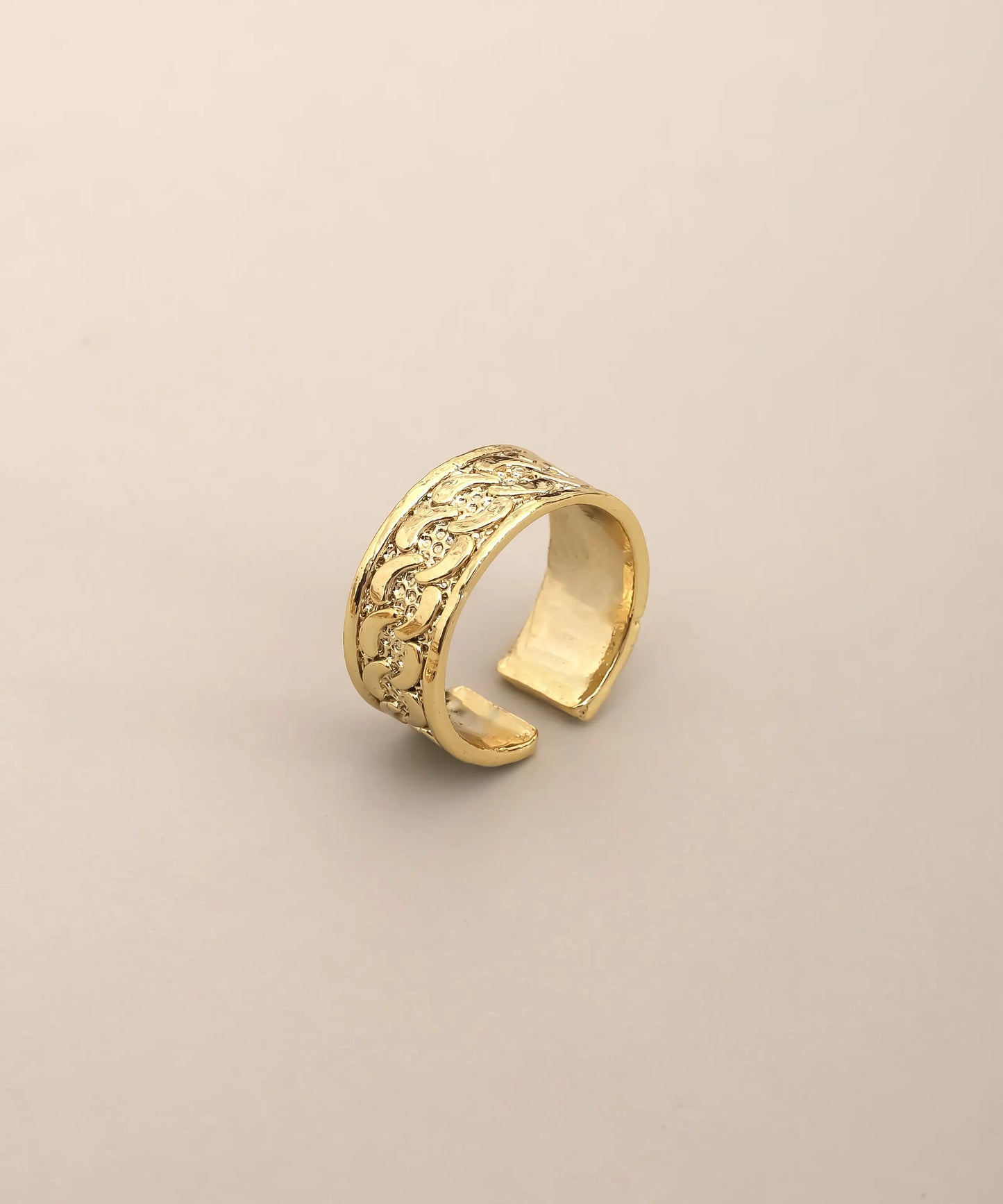 Gold Plated Engraved Pattern Cuff Ring Adjustable