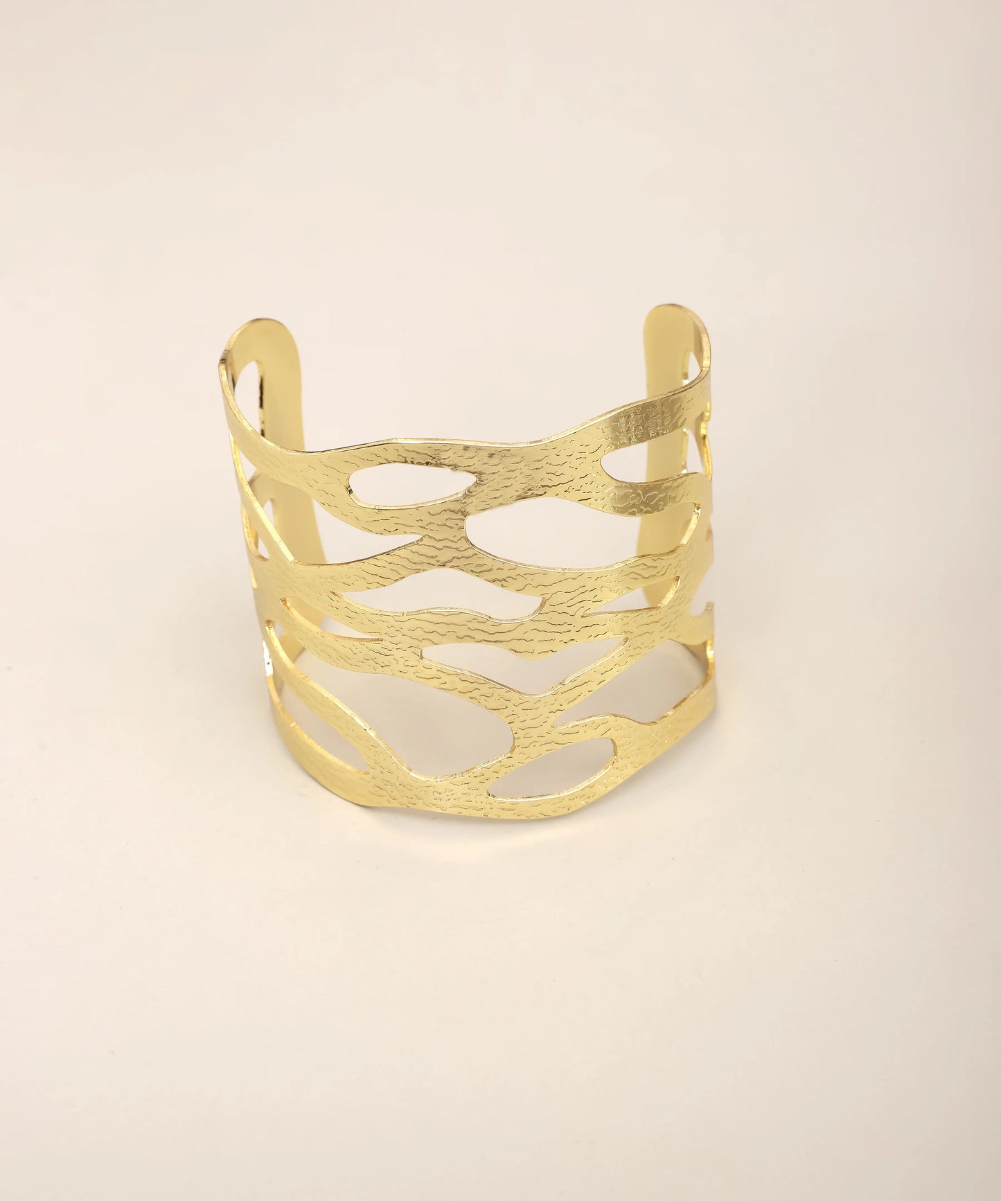 Gold Plated Organic Cutout Wide Cuff Ring Adjustable