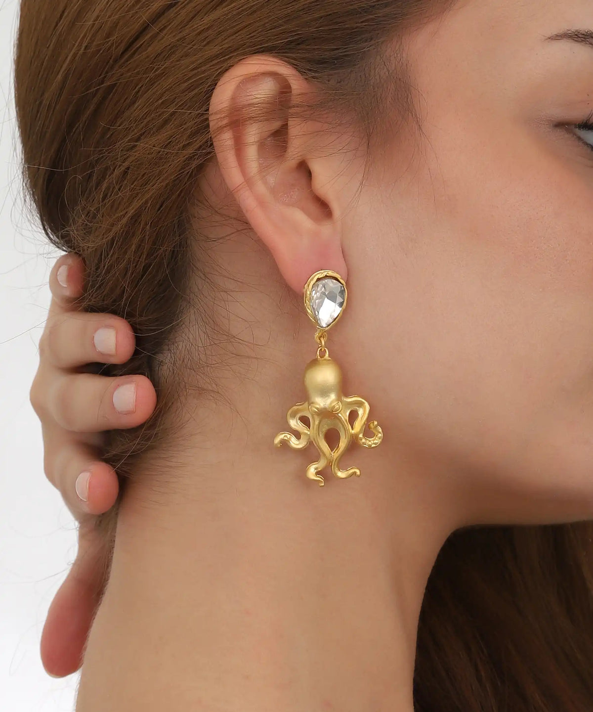 Gold Crystal Octopus Drop Earrings