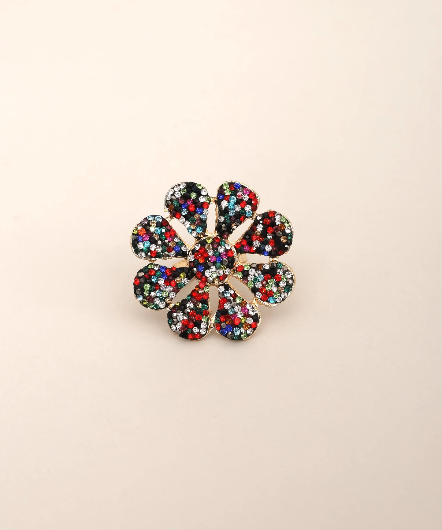 Multicolor Crystal Flower Statement Ring Adjustable