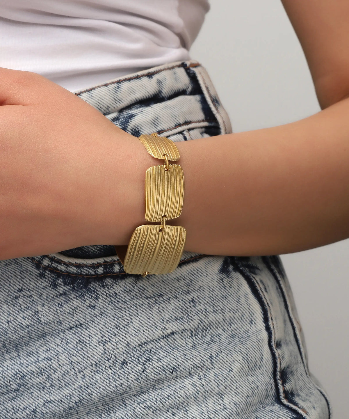 Gold Textured Link Statement Bracelet
