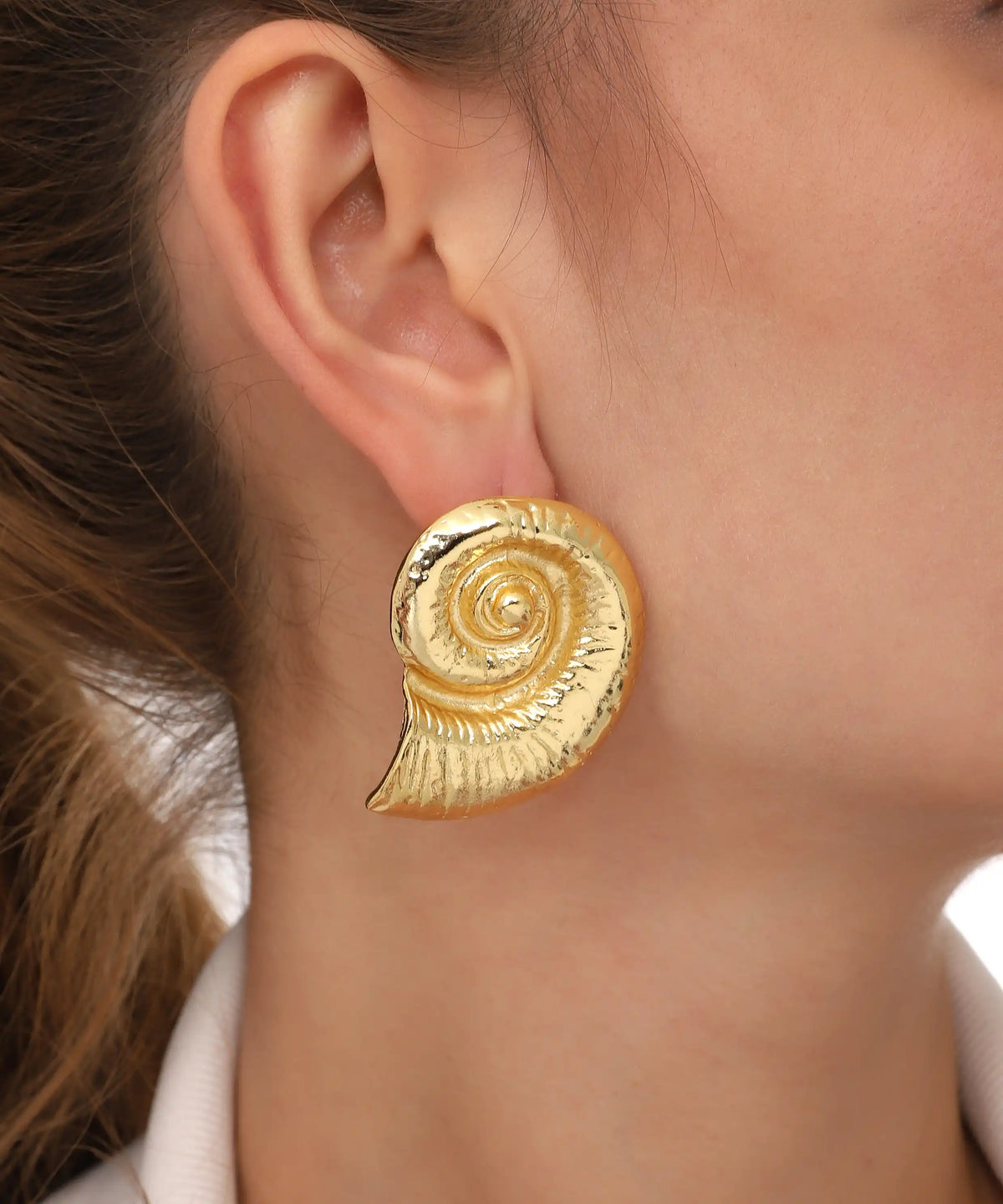 Gold Spiral Shell Statement Earrings