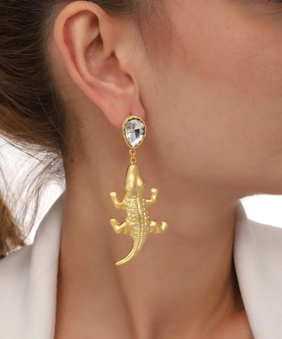 Gold Alligator Charm Drop Earrings