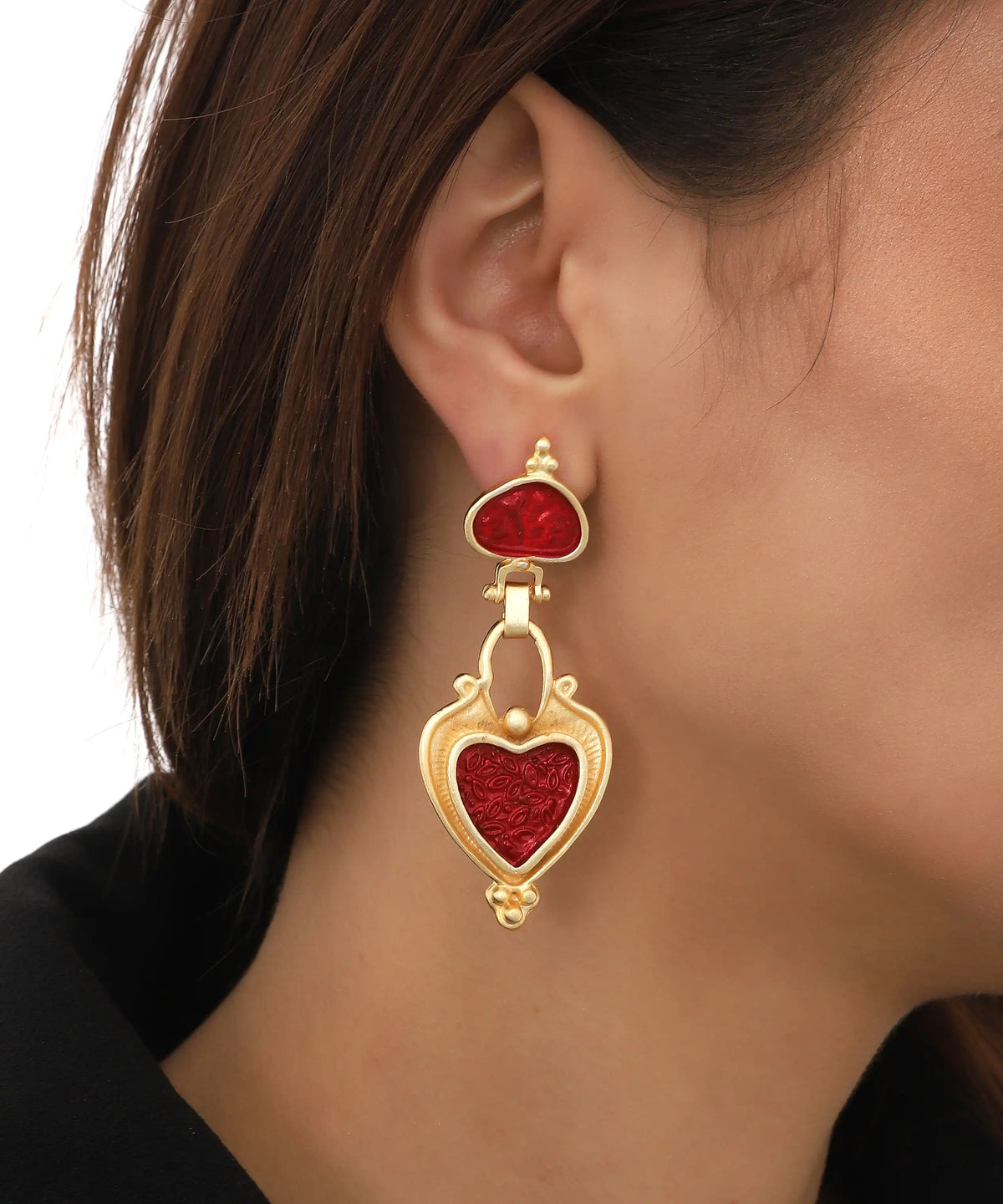 Red Heart Vintage Gold Earrings