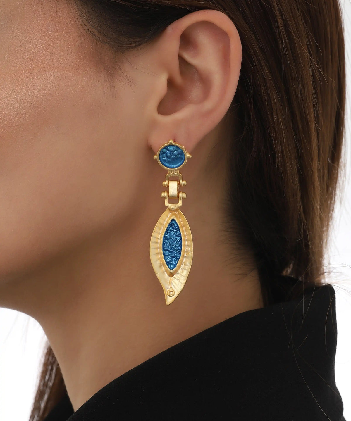 Blue Vintage Leaf Drop Earrings