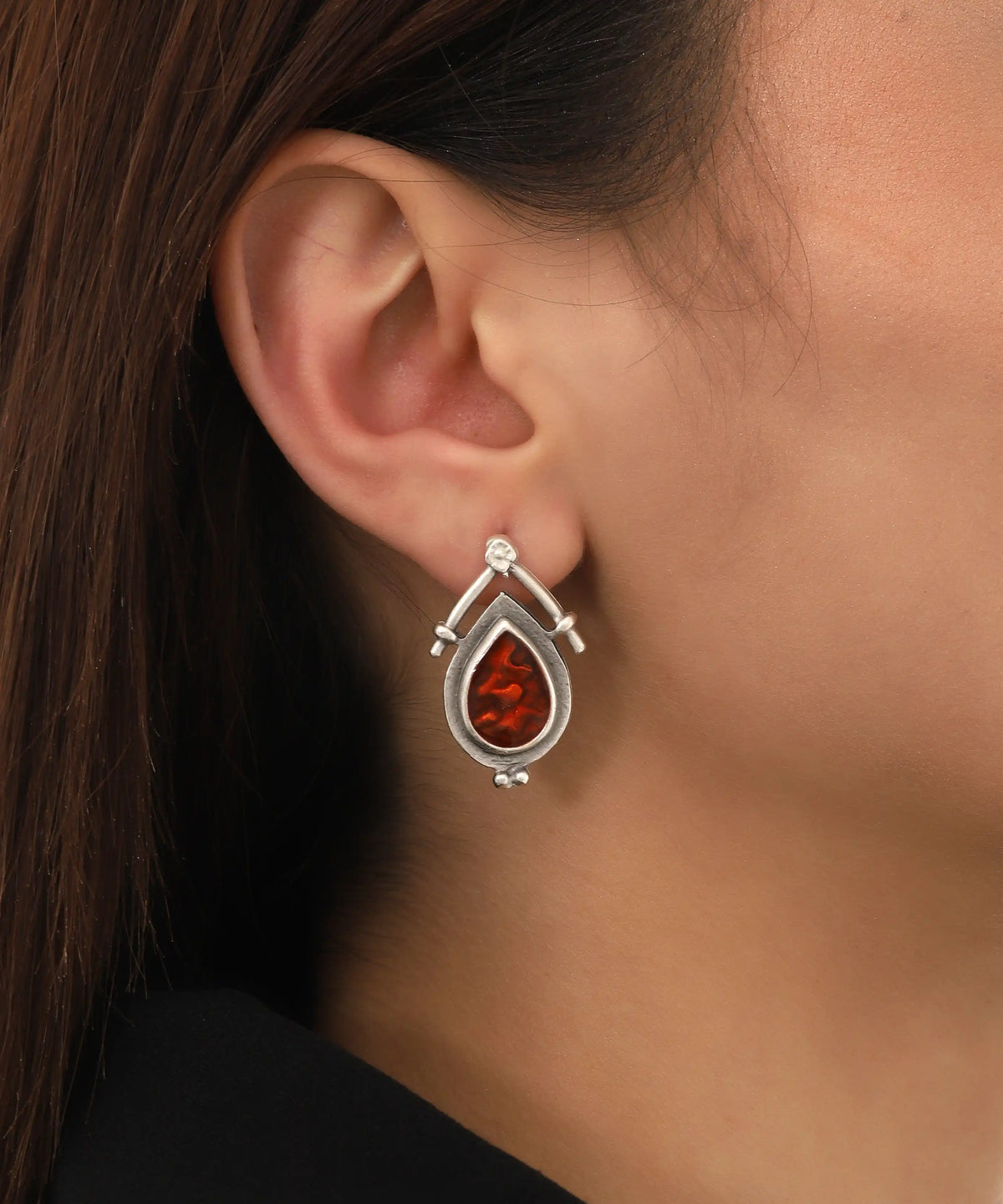 Silver Red Teardrop Vintage Earrings