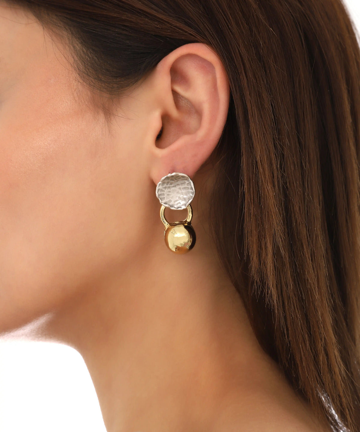 Mixed Metal Hammered Disc Drop Earrings