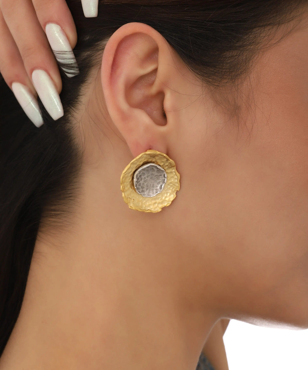 Mixed Metal Hammered Disc Stud Earrings