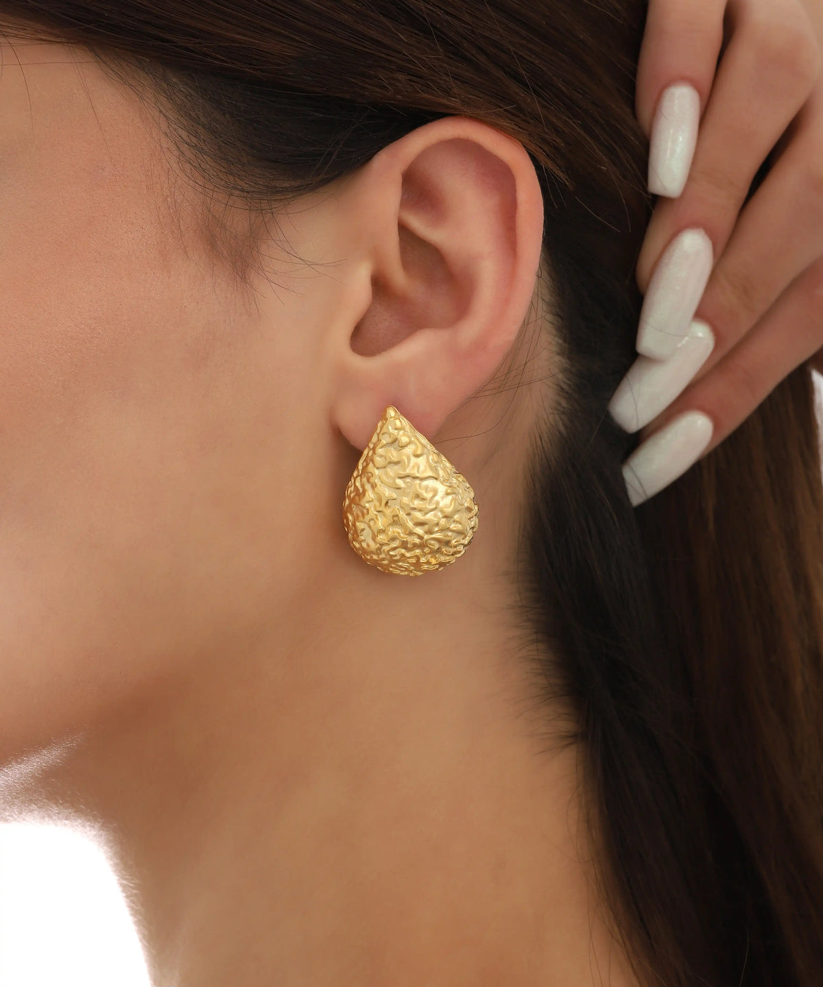 Gold Hammered Teardrop Stud Earrings