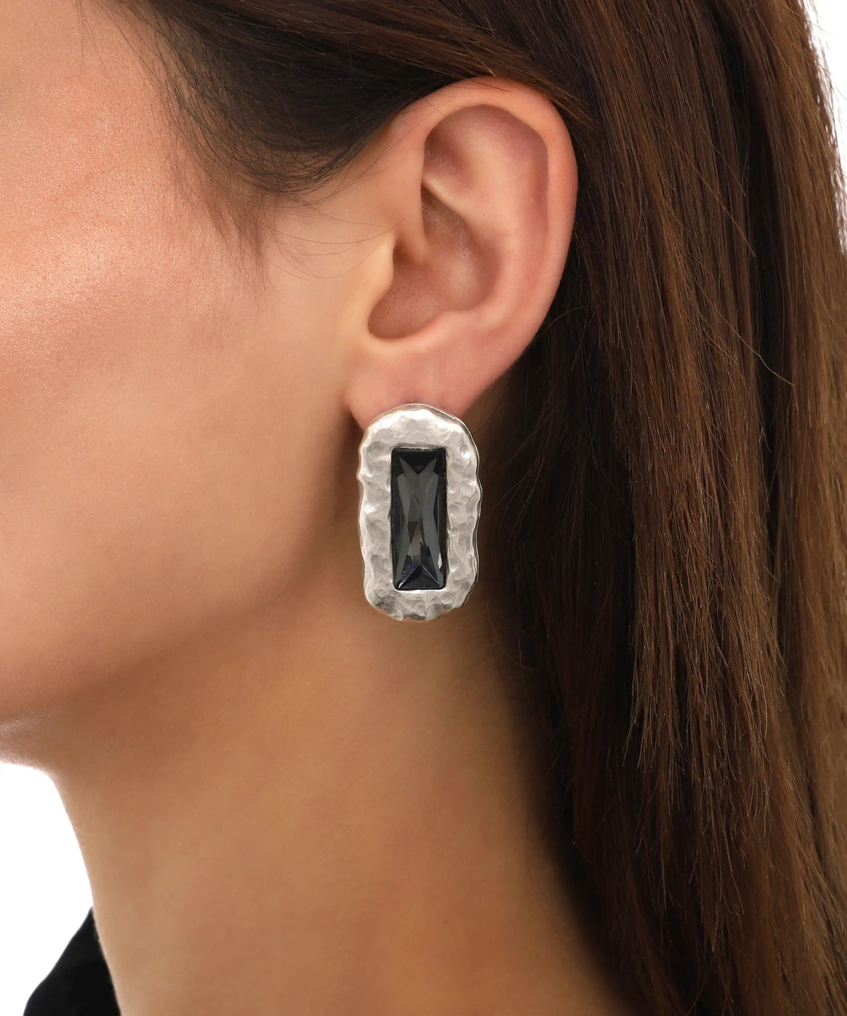 Onyx Hammered Silver Statement Earrings