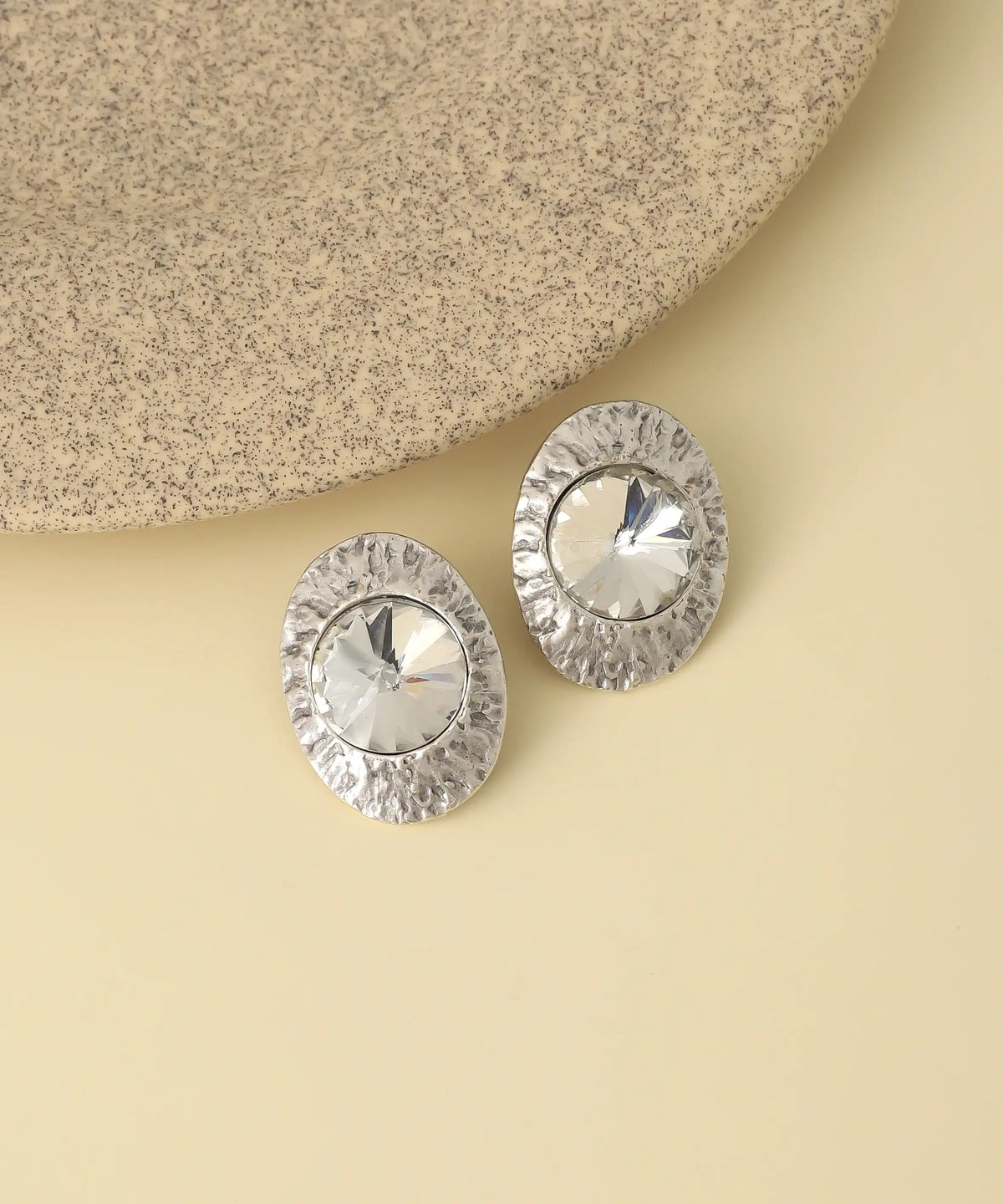 Silver Hammered Crystal Statement Earrings