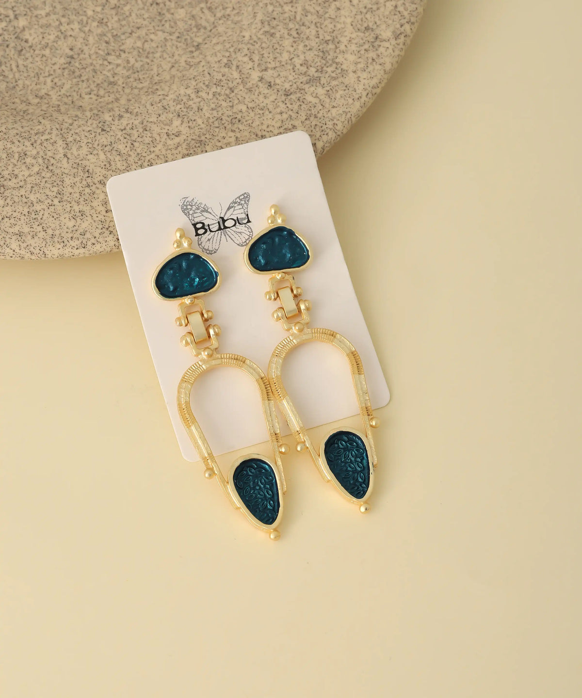 Silver Emerald Geometric Drop Earrings