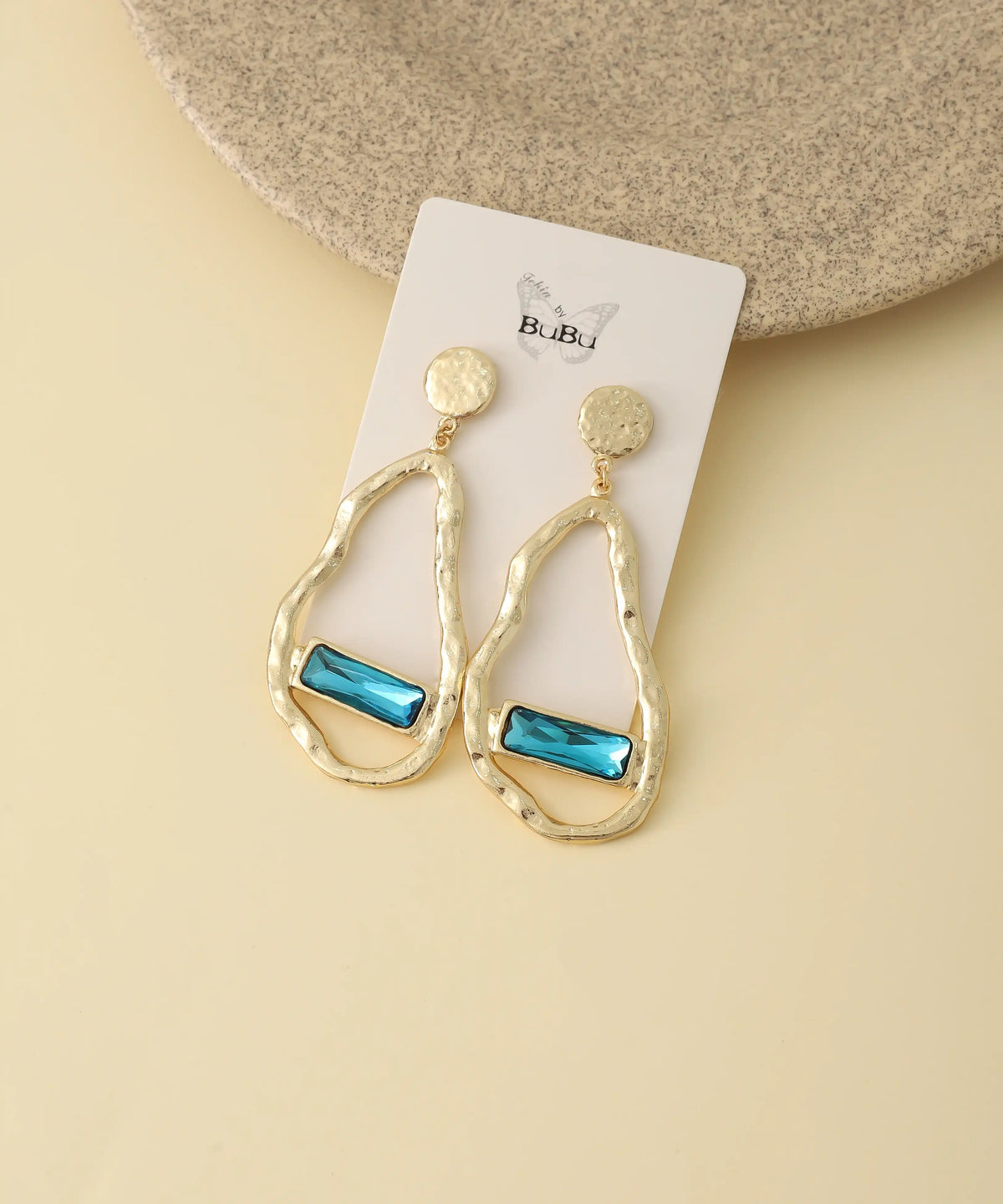 Gold Abstract Blue Statement Earrings