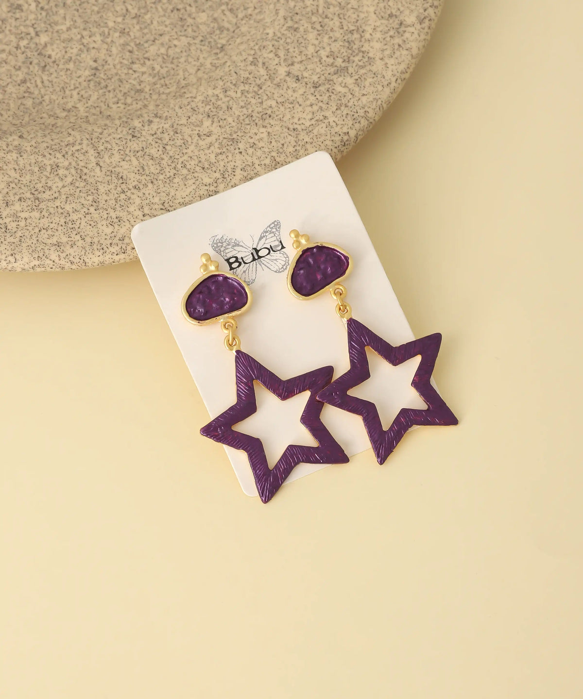 Purple Star Statement Dangle Earrings