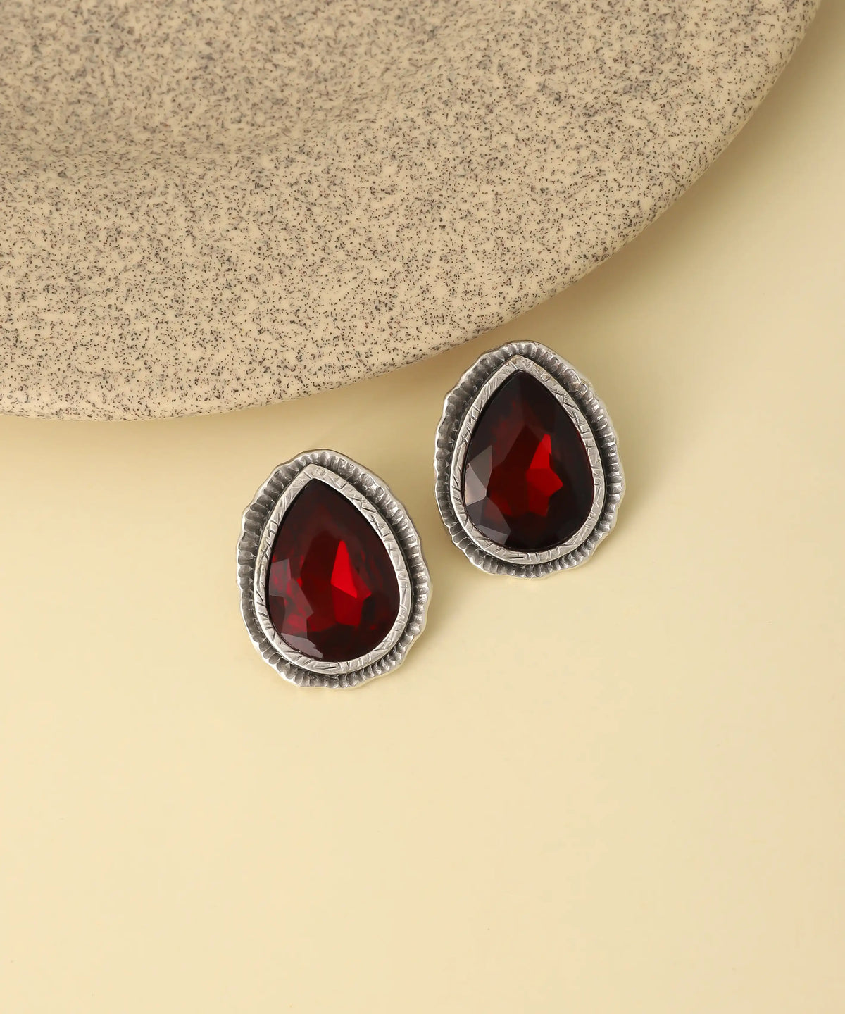 Vintage Silver Red Crystal Stud Earrings
