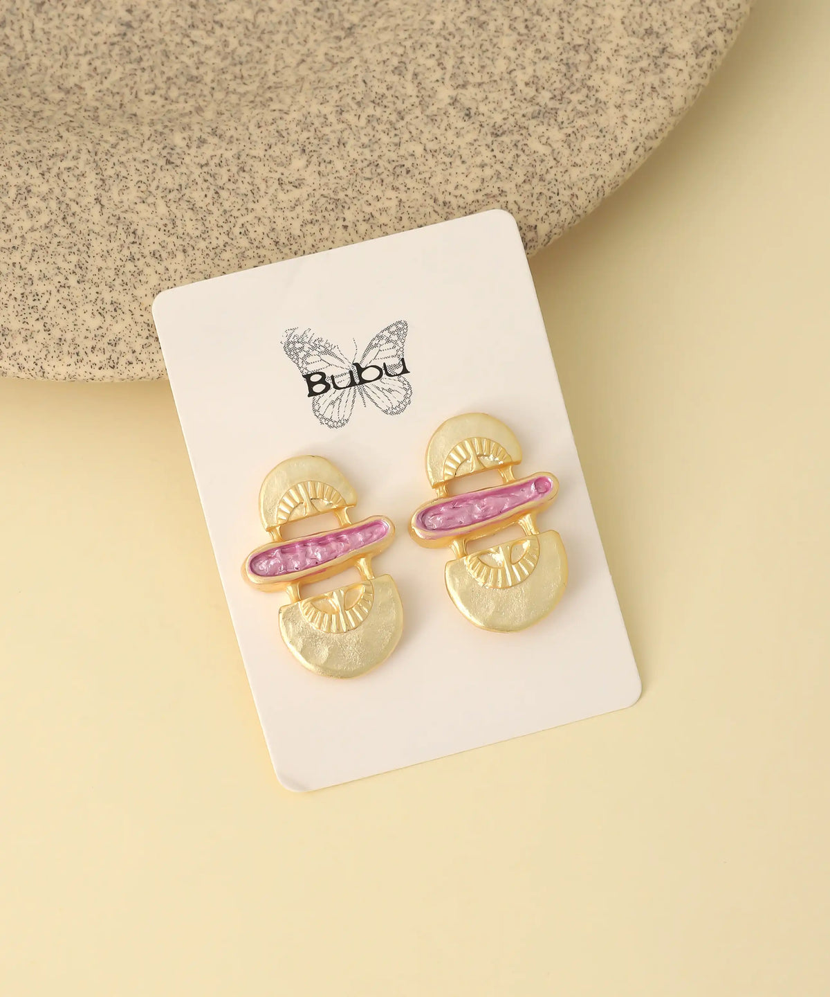 Gold Pink Geometric Stud Earrings