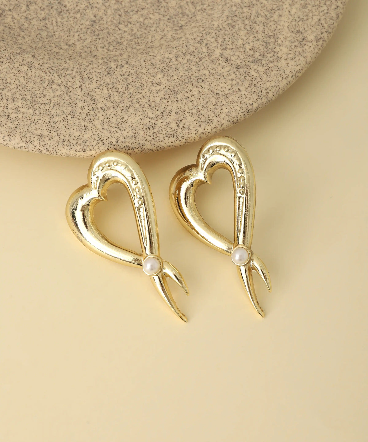 Gold Heart Pearl Statement Earrings