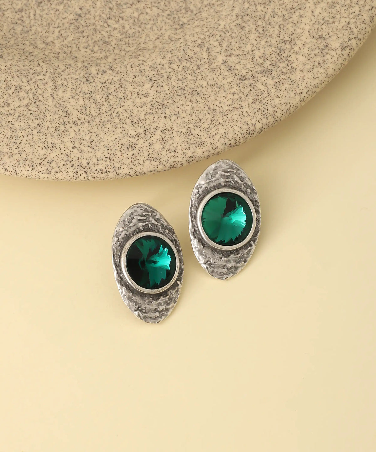 Silver Emerald Crystal Stud Earrings