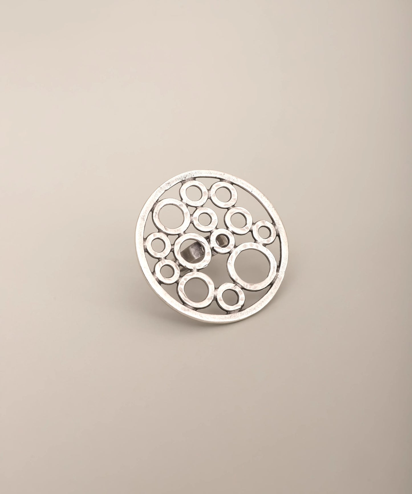 Abstract Silver Circle Cluster Statement Ring