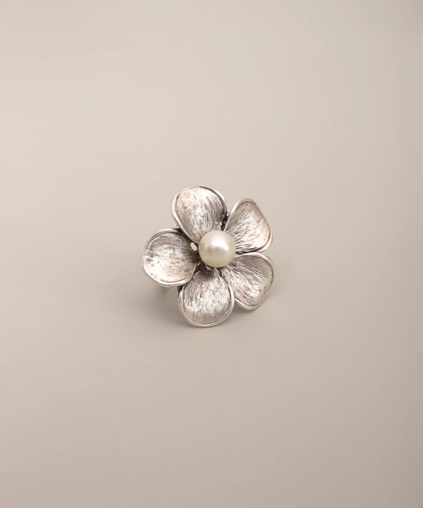 Pearl Flower Textured Statement Ring