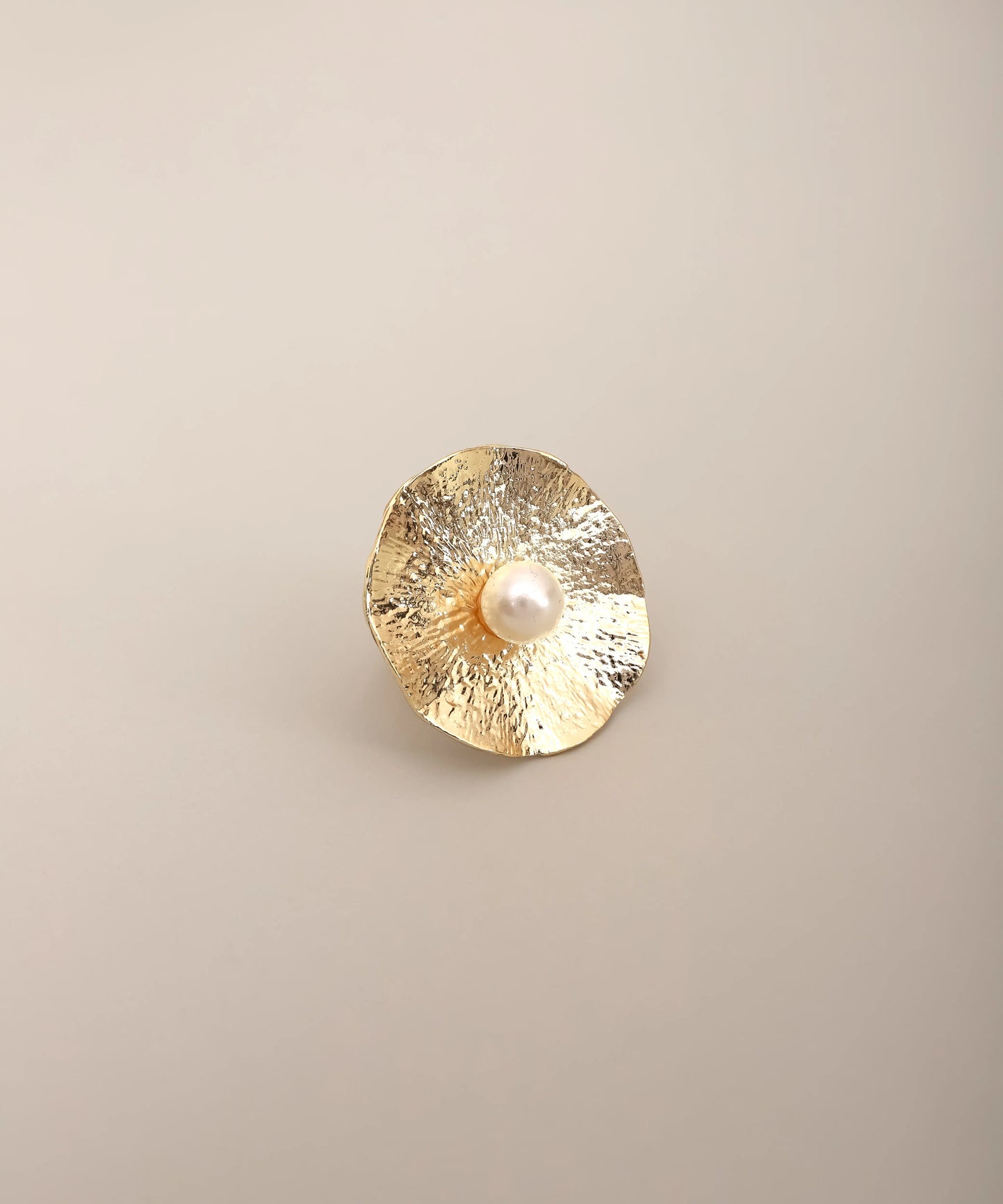 Gold Pearl Textured Disc Ring