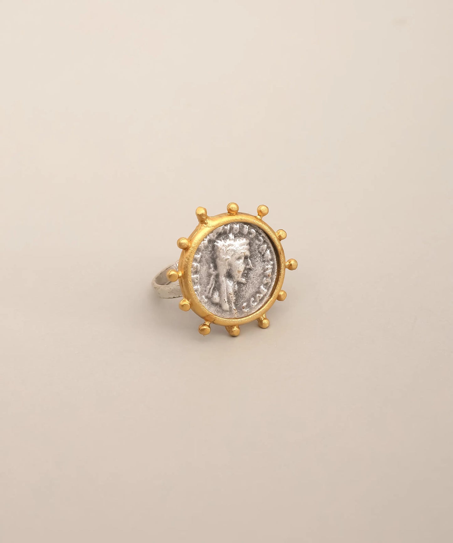 Gold Roman Coin Sun Frame Ring