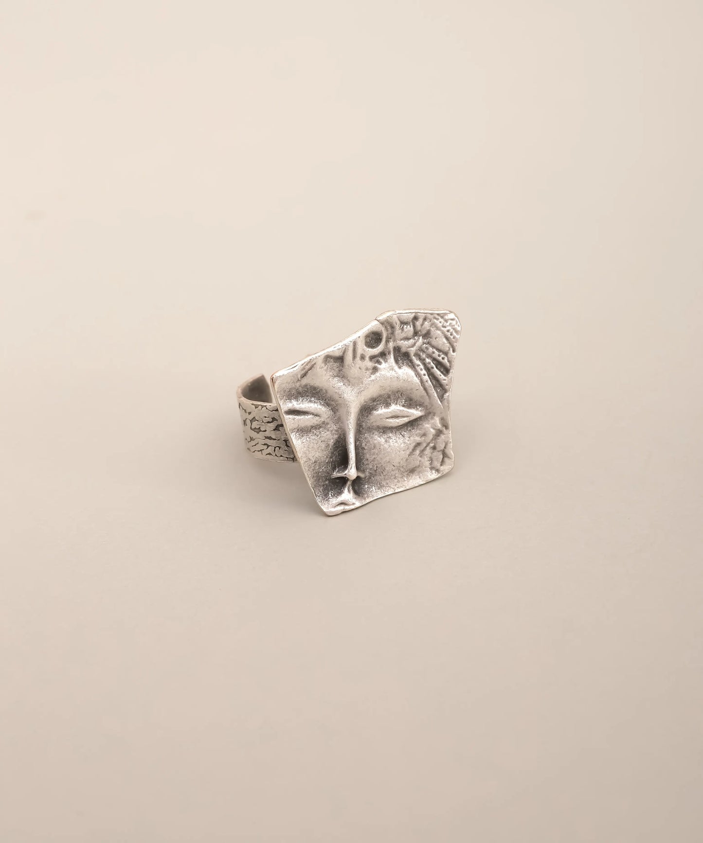 Silver Abstract Face Textured Ring