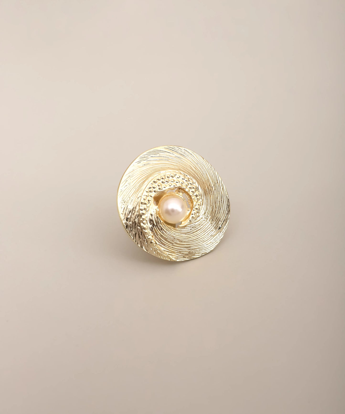Gold Spiral Textured Pearl Ring