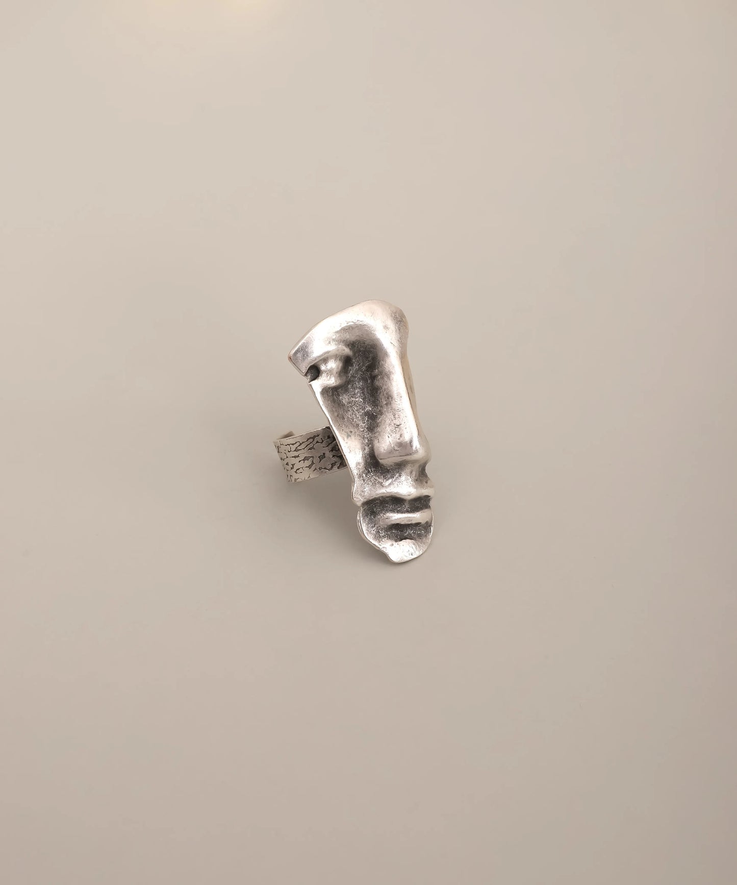 Abstract Face Sculpture Ring Silver