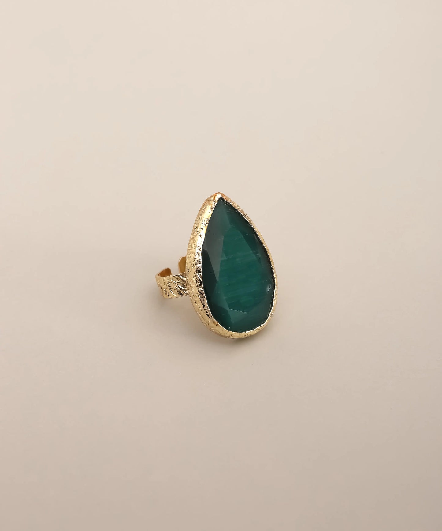 Green Stone Gold Adjustable Ring