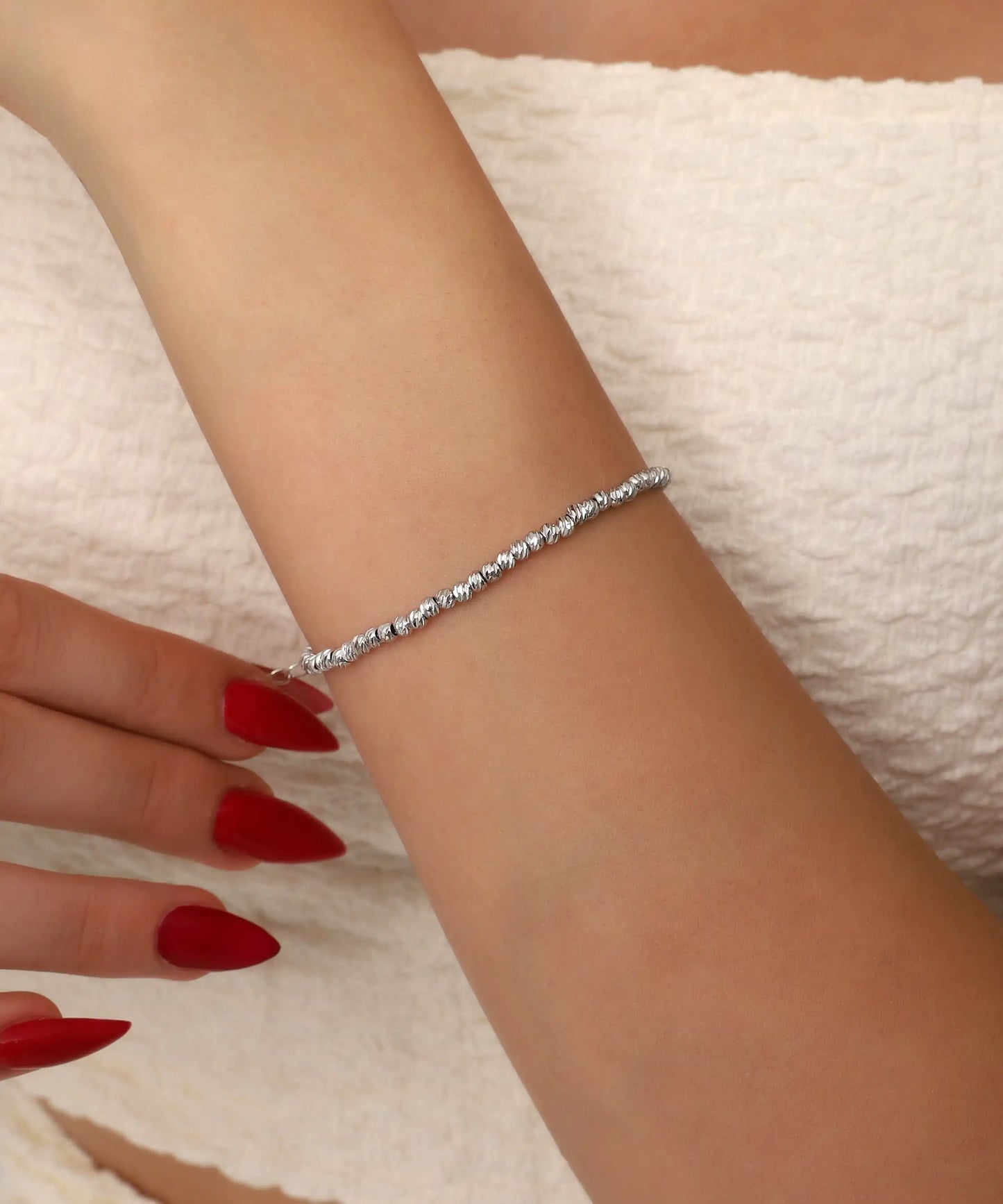 Silver Beaded Adjustable Bracelet