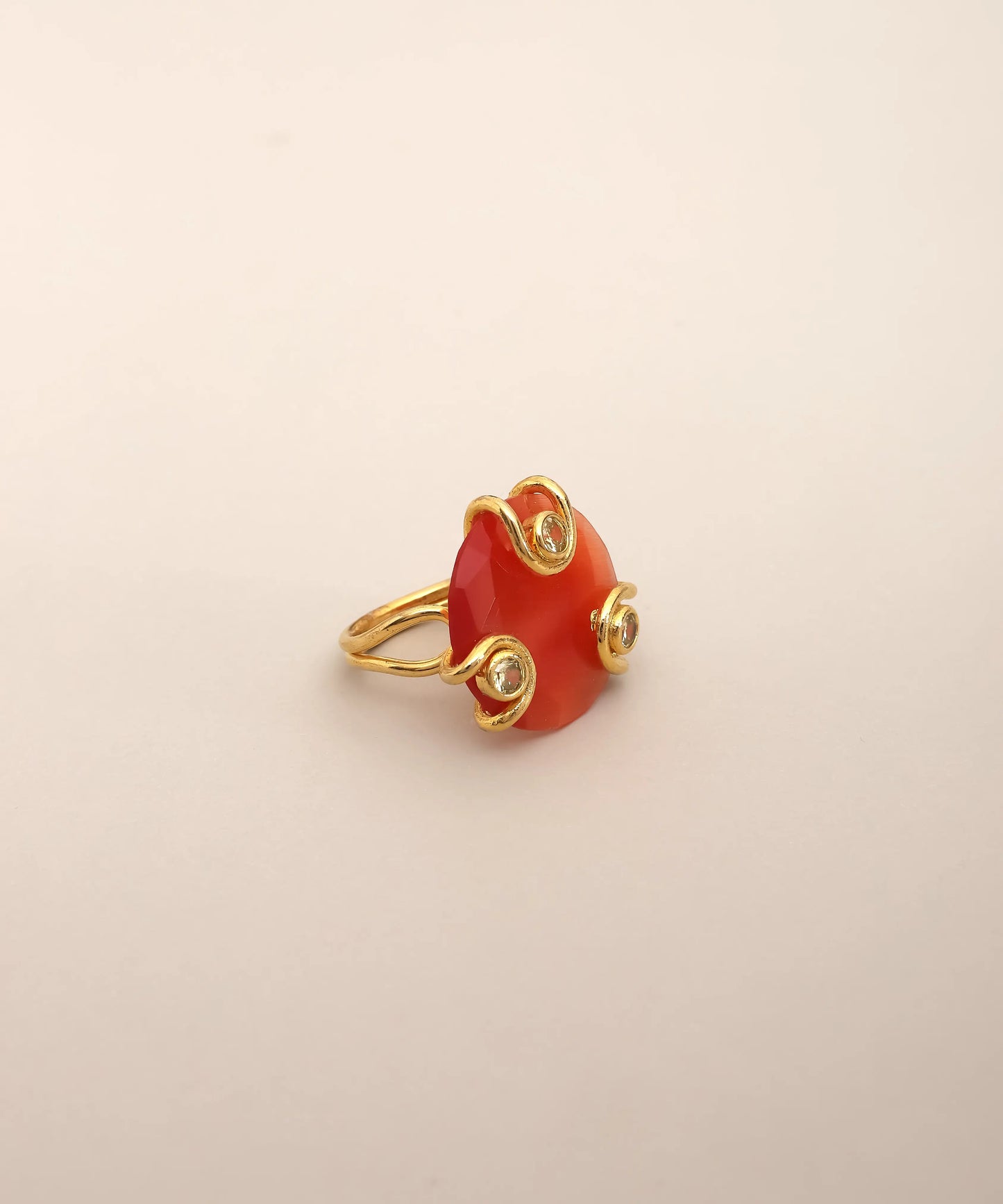 Red Stone Gold Swirl Adjustable Ring