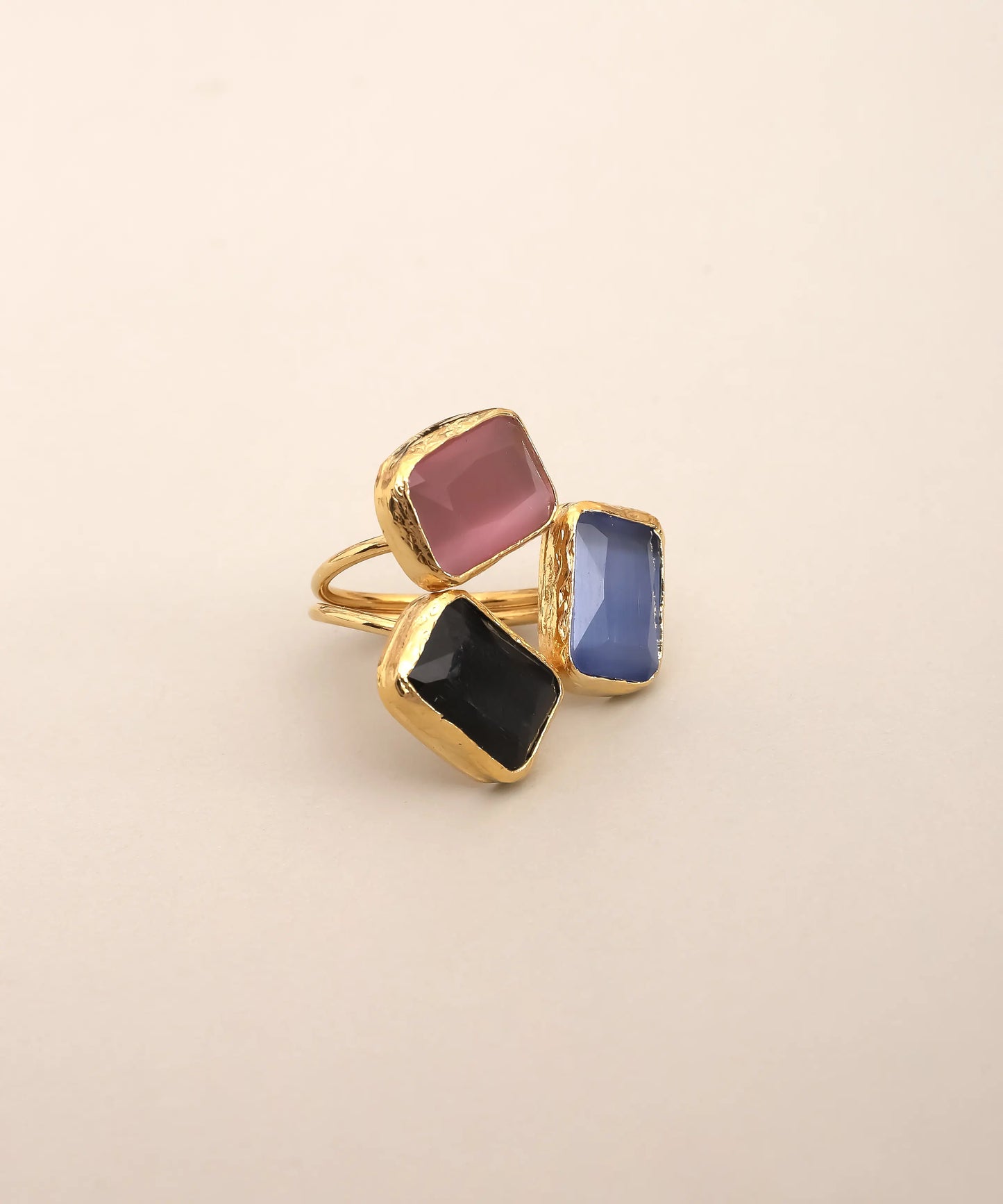 Triple Square Stone Statement Ring
