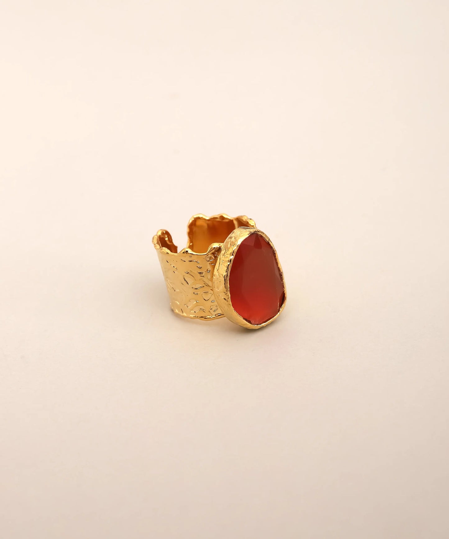 Red Oval Stone Textured Statement Ring