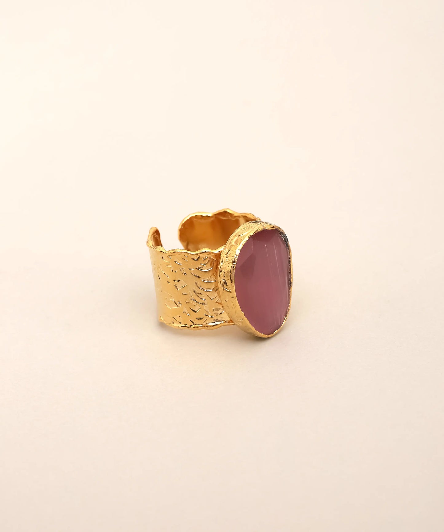 Pink Oval Stone Textured Statement Ring