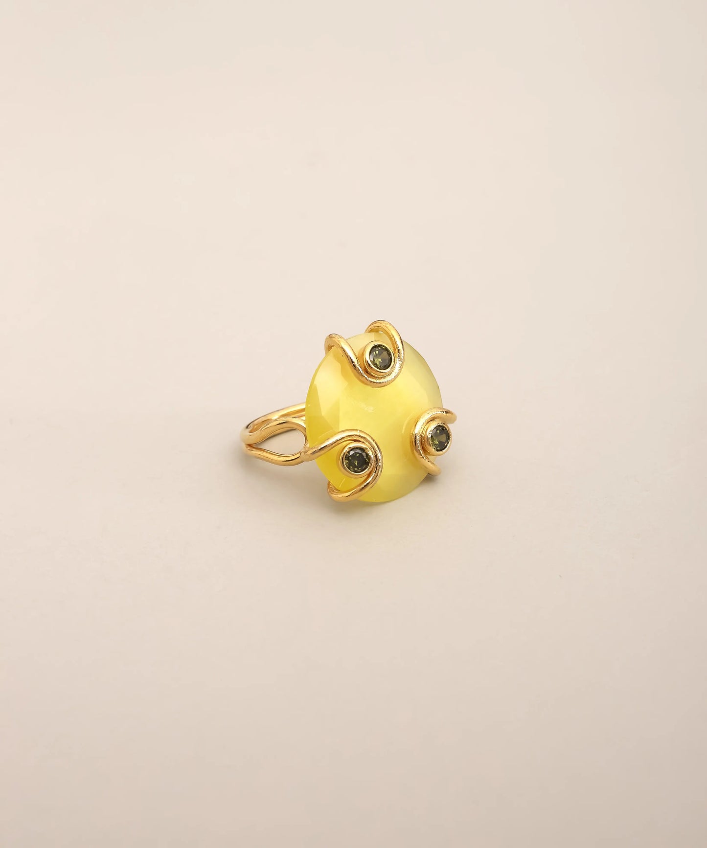 Yellow Oval Stone Claw Accent Ring