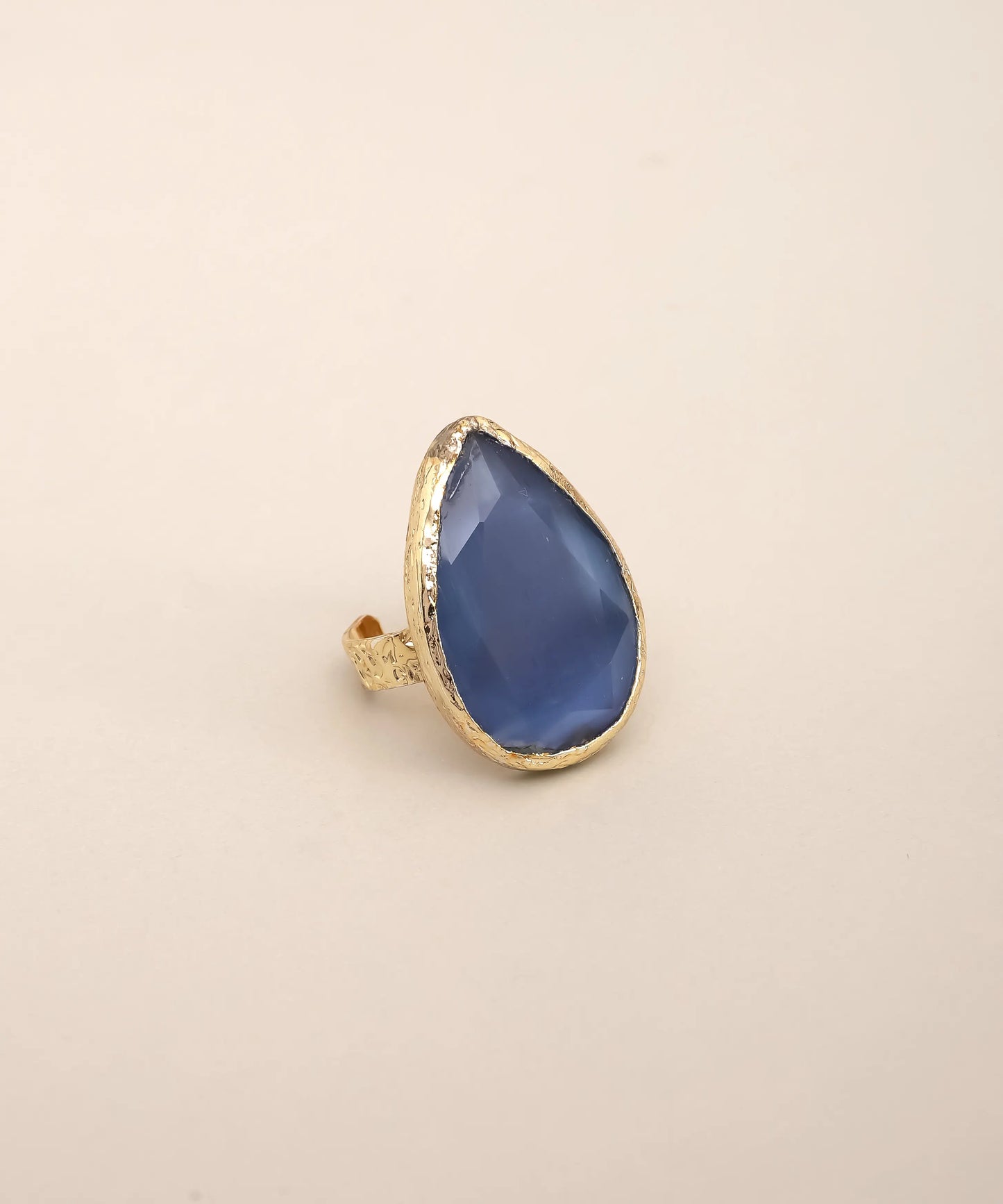 Blue Faceted Teardrop Statement Ring