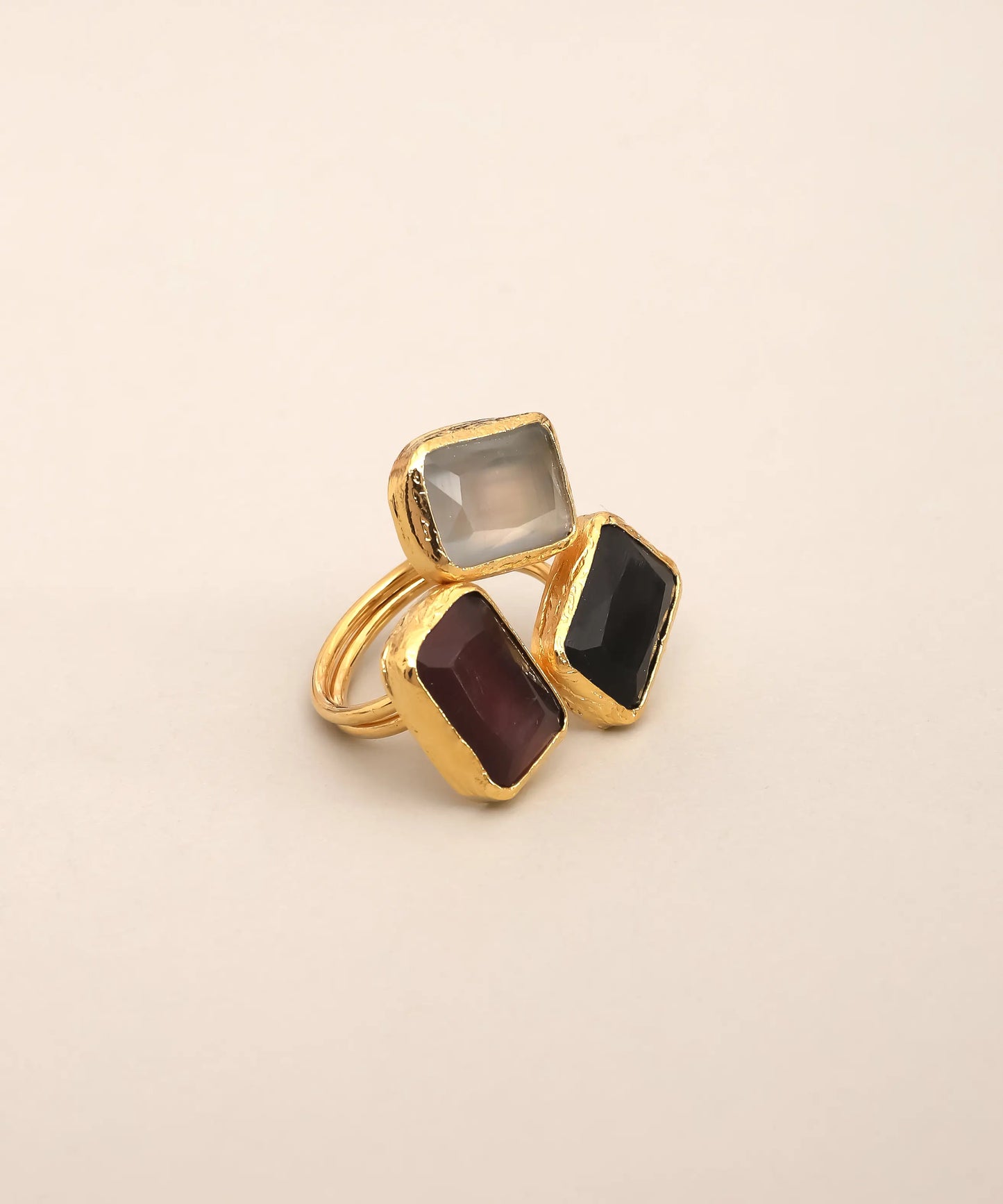 Triple Stone Geometric Adjustable Ring