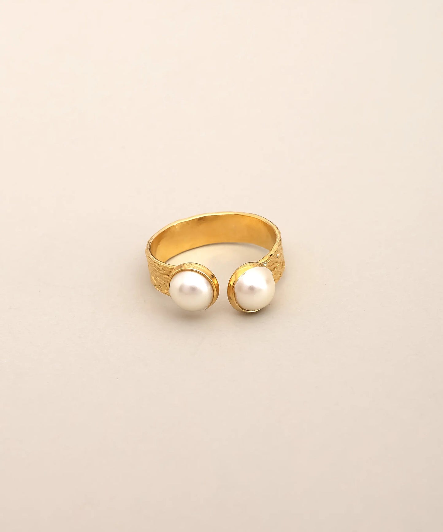 Dual Pearl Open Cuff Ring