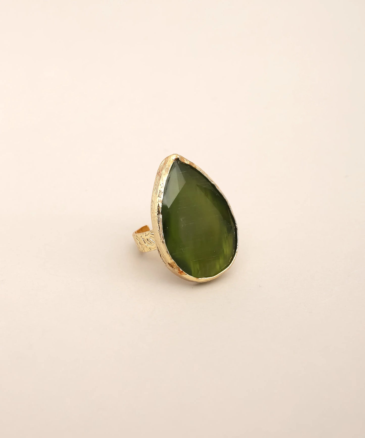 Large Teardrop Green Statement Ring